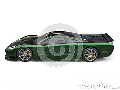 Stunning metallic dark green modern super car - side view Stock Photo