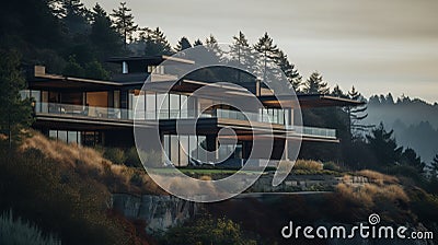 Stunning Modern Cliffside Home With Darktable Processing And Coastal Scenery Stock Photo