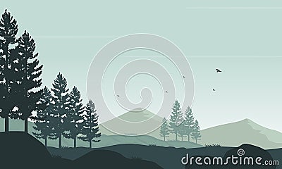A stunning morning atmosphere with views of the mountains and surrounding trees. Vector illustration Vector Illustration