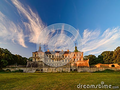 Stunning morning view of medieval Pidhirtsi Castle illuminated by rising sun, Pidhirtsi village, Lviv region, Ukraine Stock Photo