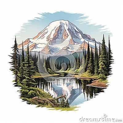 Detailed Mount Rainier Sticker - Classic Tattoo Style Illustration Cartoon Illustration