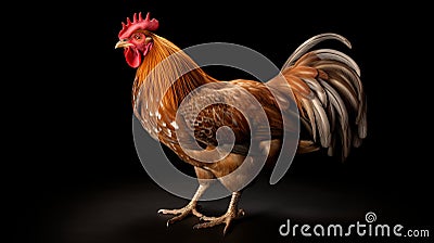 Ultra-realistic Rooster Standing On Black Background - 4k Rendering Stock Photo