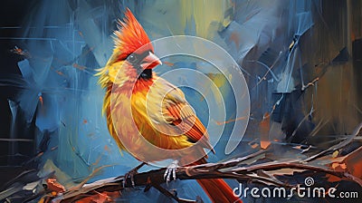 Unique Northern Cardinal Painting With Iridescent Oil Paint Stock Photo