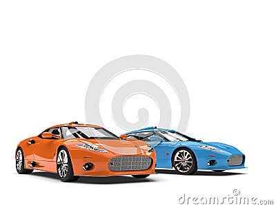 Stunning orange and blue modern super sports cars Stock Photo