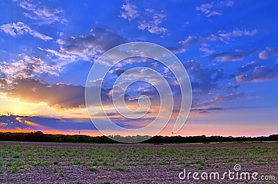 Stunning orange sunset on a landscape in northern germany Stock Photo