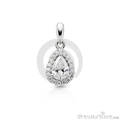 Pear Shaped Diamond Pendant On White Gold - Sir James Guthrie Style Stock Photo