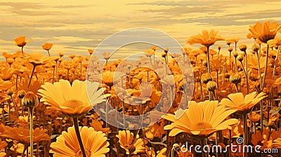 Golden Flower Field Wallpaper Png - Otherworldly Paintings With Realistic Colors Stock Photo