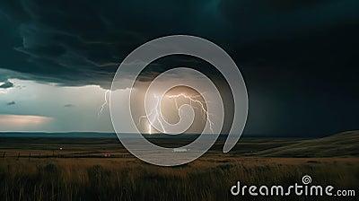 A dramatic photo of a storm cloud with lightning bolts and a dark and moody sky created with Generative AI Stock Photo