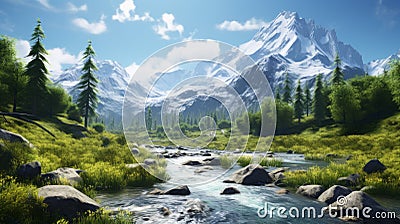 Stunning Hyper-realistic 3d Mountain Scenery With Unreal Engine Graphics Stock Photo