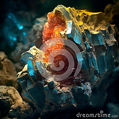 Vibrant Mineral Wonderland in Mysterious Cave Stock Photo