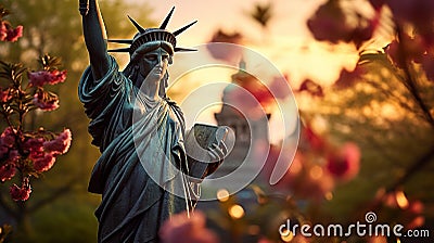Statue of Liberty: Majestic Beauty in a Golden Hour Stock Photo