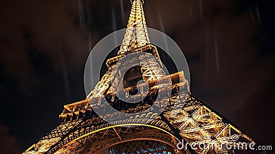 Illuminated Eiffel Tower at Night in Paris, France Editorial Stock Photo