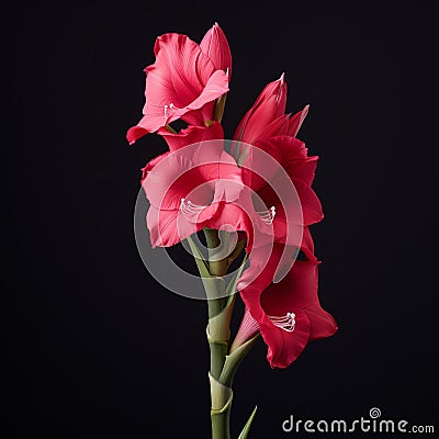 Pink Gladiolus Bud On Black Background: Classic Still Life Composition Stock Photo