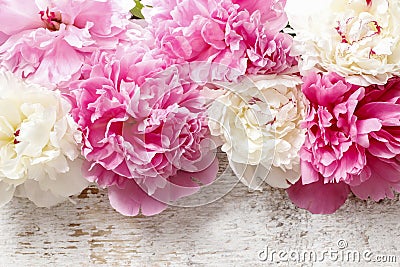 Stunning pink peonies, yellow carnations and roses Stock Photo