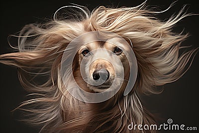 Dog with Exquisitely Flowing Luxurious Long Fur. Elegant and well groomed hairstyle Stock Photo