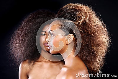 Stunning Portrait of Two African American Black Women With Big H Stock Photo