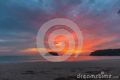 stunning red sky at sunset over the sea Stock Photo