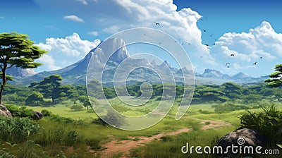 Stunning Hyper-realistic Mountain Scene: A Masterpiece Of Congo Art And Xbox 360 Graphics Stock Photo