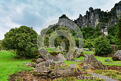 Stunning rock formations at Mangaotaki Valley, the filming location of `The Hobbit, an Unexpected Journey` Stock Photo