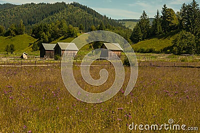 Stunning rural farm in a romanian mountains Stock Photo