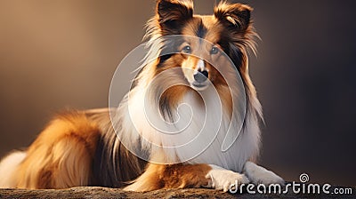 Luxurious Collie Portrait: Soft Edges, Blurred Details, And Sunrays Stock Photo