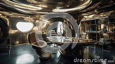 Stunning Silver and Brass Interior: Futuristic Luxury Design by Award-Winning Steven Meisel Stock Photo