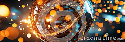 A stunning spherical structure showcases a data matrix, featuring constantly shifting patterns in vibrant hues. Light Stock Photo