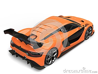 Stunning sports car - willpower orange and black colors - back view Stock Photo