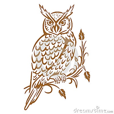 Night Bird Owl Full Body Printable Vector Stencil Vector Illustration