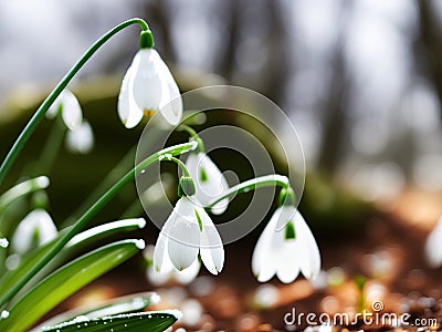 Experience the magic of Spring: enchanting snowdrop flowers in the forest Stock Photo