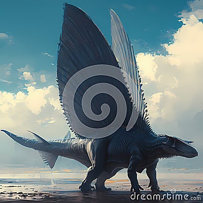 Prehistoric Charm: Dimetrodon in Natural Habitat Stock Photo