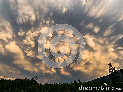 Stunning Stormy Clouds Reflecting the Sunset Stock Photo