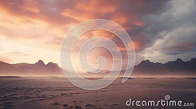 Ethereal Desert Landscape With Pink Sky - Unreal Engine Style Stock Photo