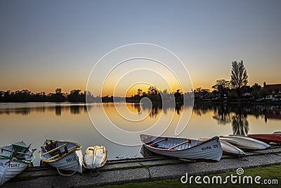 A stunning sunset on the boating lake in Thorpeness Editorial Stock Photo