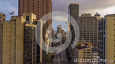 Stunning sunset over Bogotá's International Center Editorial Stock Photo