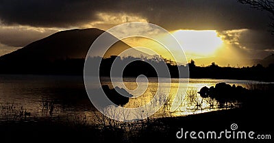 Stunning sunset over lough conn lake in ireland Stock Photo