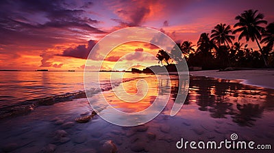 A stunning sunset over an ocean, with the sky painted in shades of pink, orange, and purple. Stock Photo