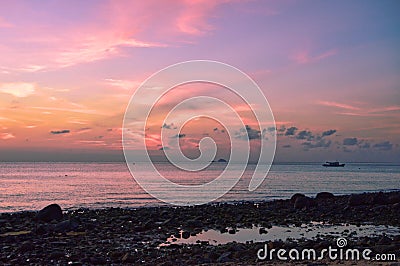 Stunning sunset in Pulau Tioman, Malaysia. Stock Photo