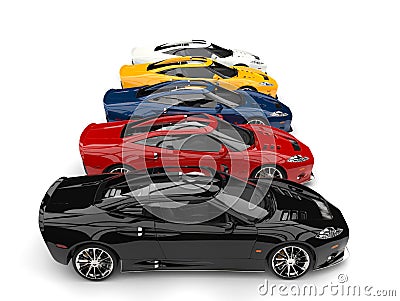 Stunning super sports cars in all gamut of colors - side view Stock Photo