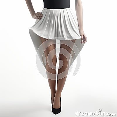 Stunning Symmetrical Asymmetry: A Girl In A Black Dress And White High Heels Stock Photo