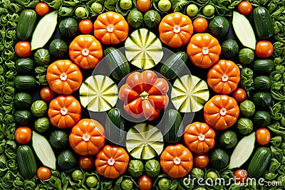 Stunning Symmetrical Vegetable Patterns Ideal for Culinary Books, Packaging, and Textile Design Stock Photo