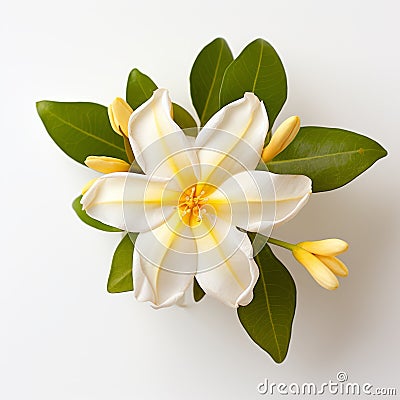 Stunning Top View Of Vanilla Flower On White Background Stock Photo