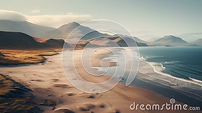 Highland Beach: A Hyper-realistic 3d Illustration Of A Windswept Shore Stock Photo