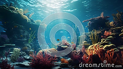 Stunning Underwater Scene With Vibrant Corals - Vray Tracing Concept Art Stock Photo
