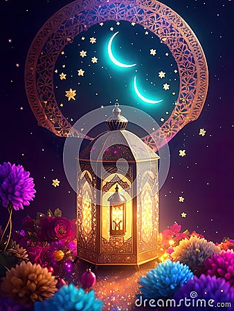 Eid-al-Adha Lantern with the magic light on it Cartoon Illustration