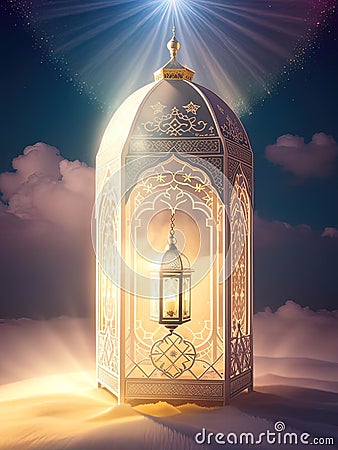 Eid-al-Adha Lantern with the magic light on it Cartoon Illustration