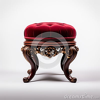 Stunning Velvet Victorian Foot Stool With Carved Wooden Frame Stock Photo