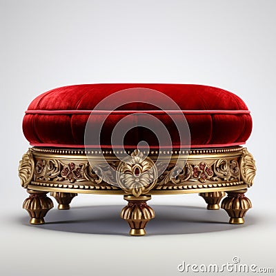 Stunning Velvet Victorian Foot Stool With White Background Stock Photo