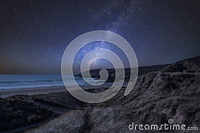 Vibrant Milky Way composite image over landscape of Freshwater W Stock Photo