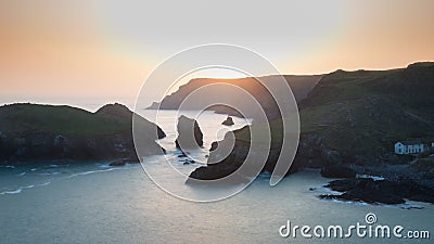 Stunning vibrant sunset landscape image of Kynance Cove on South Stock Photo